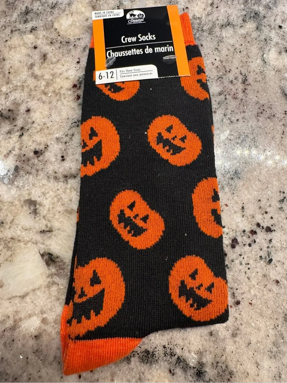Halloween Pumpkin Crew Socks - Orange & Black SIZE 6-12